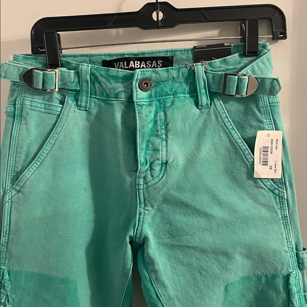 New Valabasas size 28 Revival Lt green wash cotton carpenter button fly Jean's - Picture 2 of 15